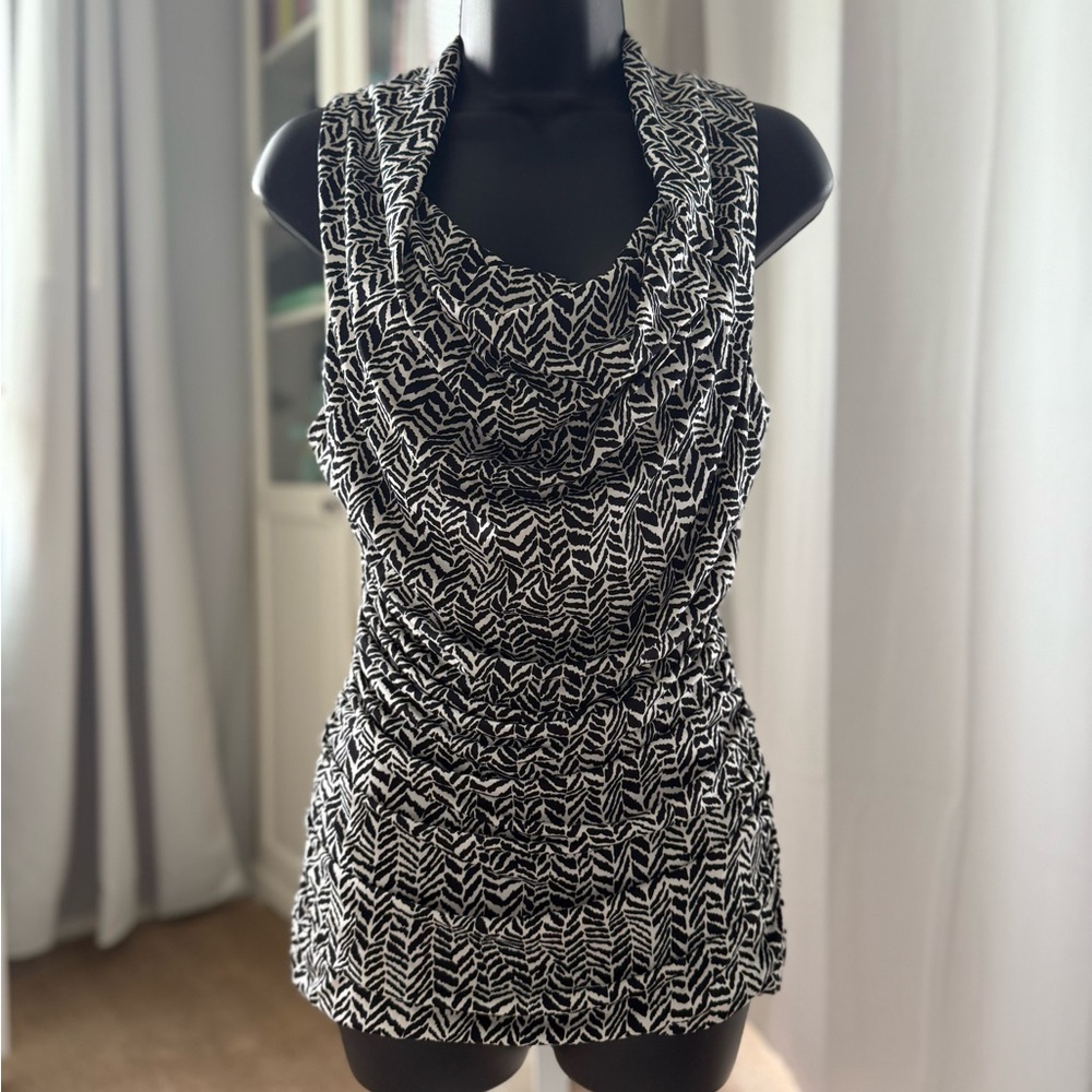 Express Black and White Ruched Sleeveless Tank Top